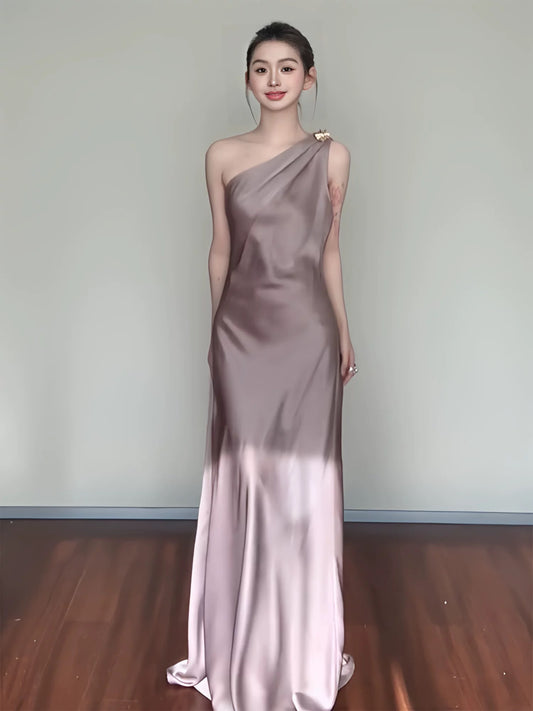 Stylish Mermaid One Shoulder Satin Backless Long Floor Length Evening Dresses Inspo Evening Outfits RB5150