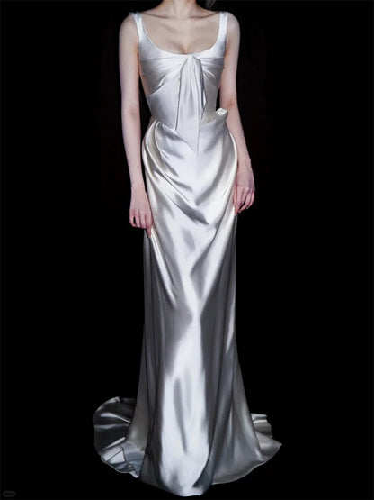Robes de mariée uniques, fourreau, col carré, en satin blanc, style français, longue robe de mariée N3173