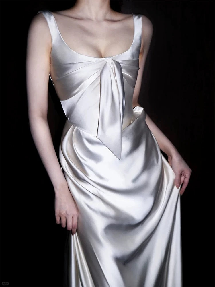 Robes de mariée uniques, fourreau, col carré, en satin blanc, style français, longue robe de mariée N3173