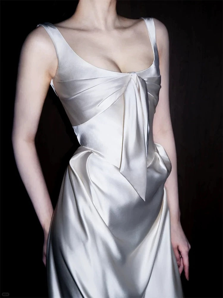 Robes de mariée uniques, fourreau, col carré, en satin blanc, style français, longue robe de mariée N3173