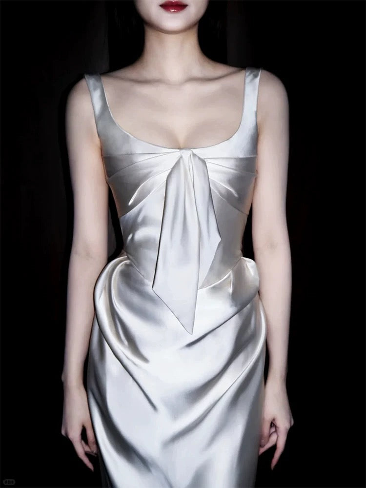 Robes de mariée uniques, fourreau, col carré, en satin blanc, style français, longue robe de mariée N3173