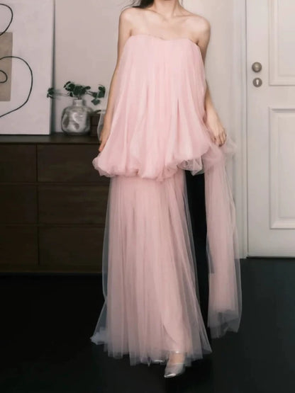 Robes de bal simples, ligne A, bustier, tulle rose, sans manches, robe de soirée femme N3179