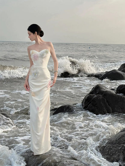 Modest Mermaid Sweethart Ivory Evening Spring Summer Beach Formal Prom Wedding Guest Dresses N3496