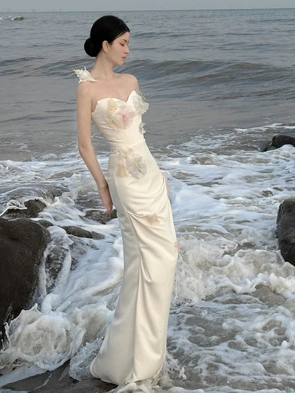 Modest Mermaid Sweethart Ivory Evening Spring Summer Beach Formal Prom Wedding Guest Dresses N3496