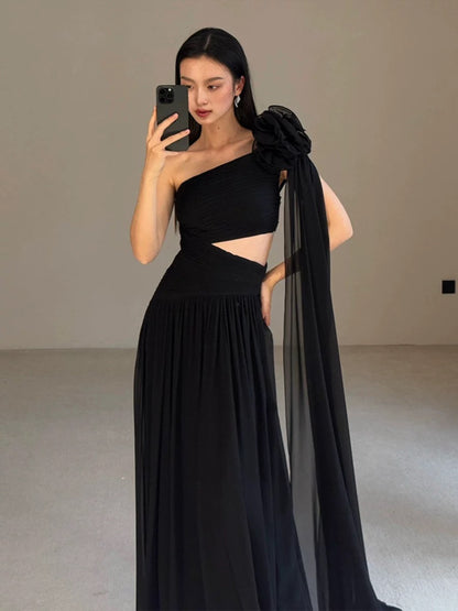 Robe de Soirée Modeste A-Line Asymétrique avec Ruban pour Été, Plage, Cérémonie, Invitée de Mariage N3502
