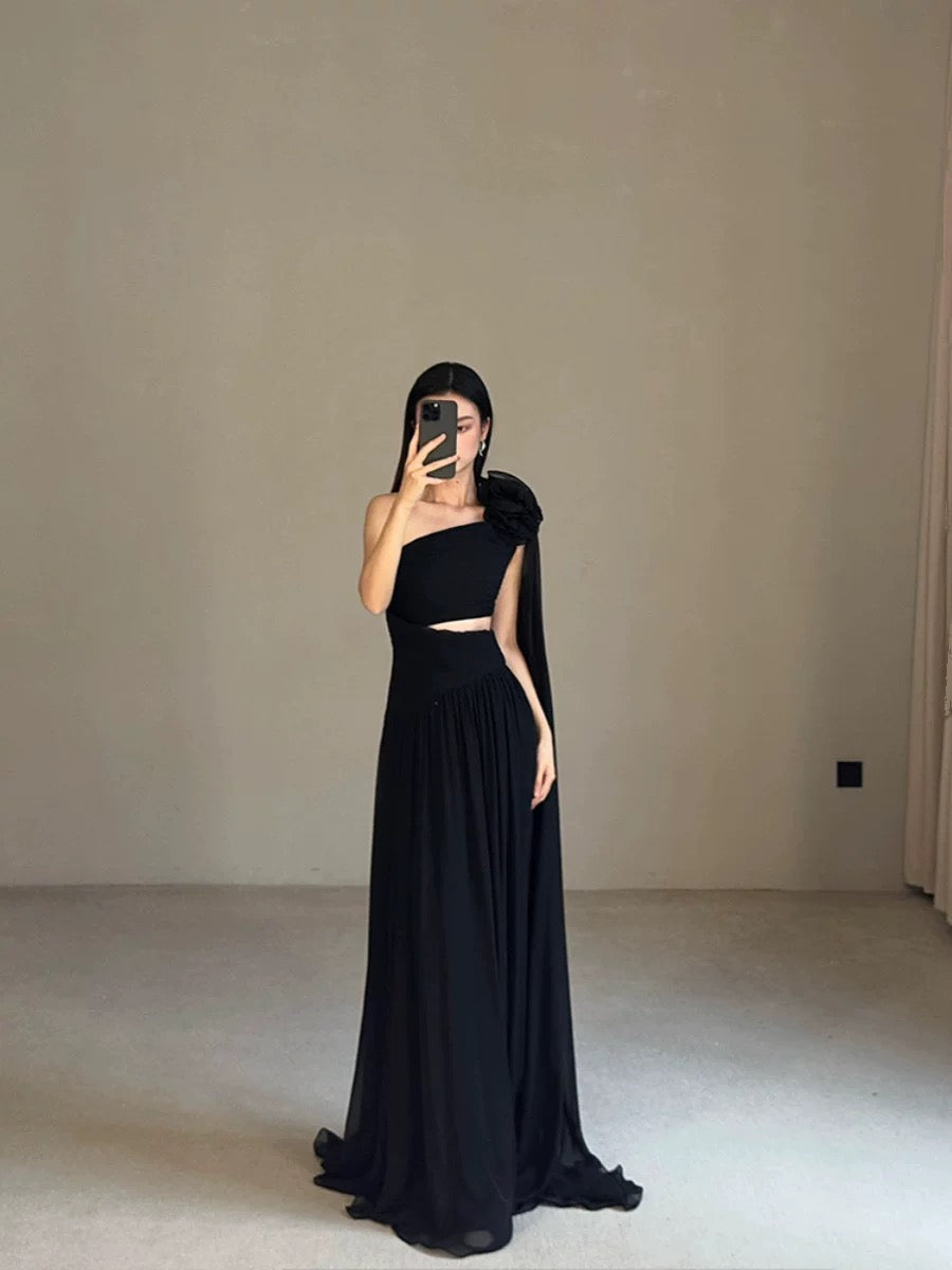Robe de Soirée Modeste A-Line Asymétrique avec Ruban pour Été, Plage, Cérémonie, Invitée de Mariage N3502