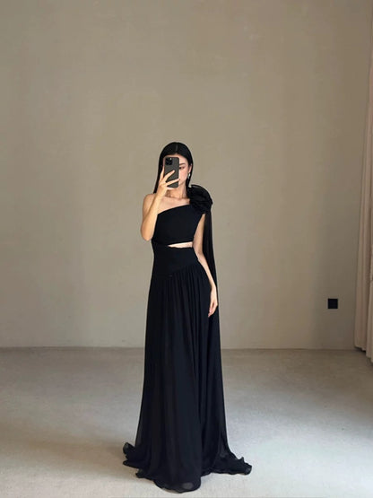 Robe de Soirée Modeste A-Line Asymétrique avec Ruban pour Été, Plage, Cérémonie, Invitée de Mariage N3502