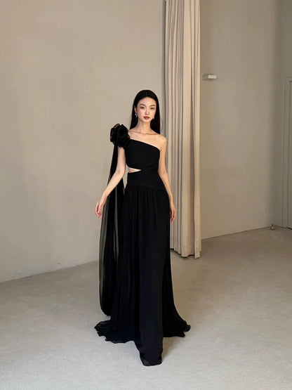 Robe de Soirée Modeste A-Line Asymétrique avec Ruban pour Été, Plage, Cérémonie, Invitée de Mariage N3502