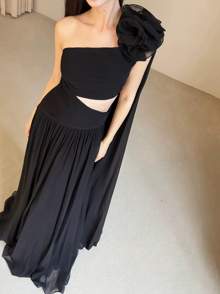 Robe de Soirée Modeste A-Line Asymétrique avec Ruban pour Été, Plage, Cérémonie, Invitée de Mariage N3502