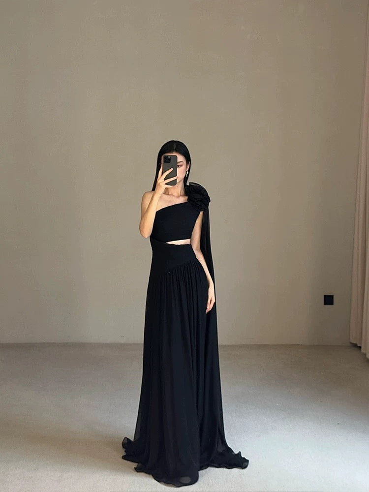 Robe de Soirée Modeste A-Line Asymétrique avec Ruban pour Été, Plage, Cérémonie, Invitée de Mariage N3502