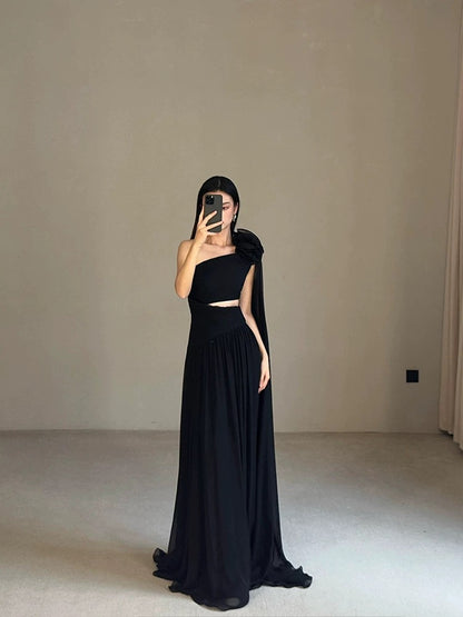 Robe de Soirée Modeste A-Line Asymétrique avec Ruban pour Été, Plage, Cérémonie, Invitée de Mariage N3502