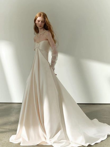 Romantische Hochzeitskleider Ballkleid Sweetheart Satin Sommergarten Langes Brautkleid N3916