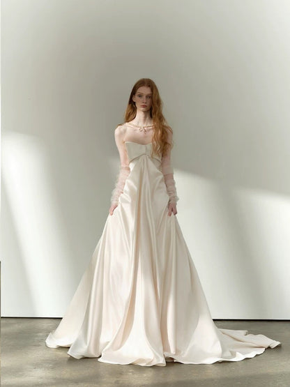 Romantische Hochzeitskleider Ballkleid Sweetheart Satin Sommergarten Langes Brautkleid N3916