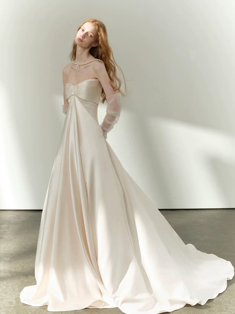 Romantische Hochzeitskleider Ballkleid Sweetheart Satin Sommergarten Langes Brautkleid N3916