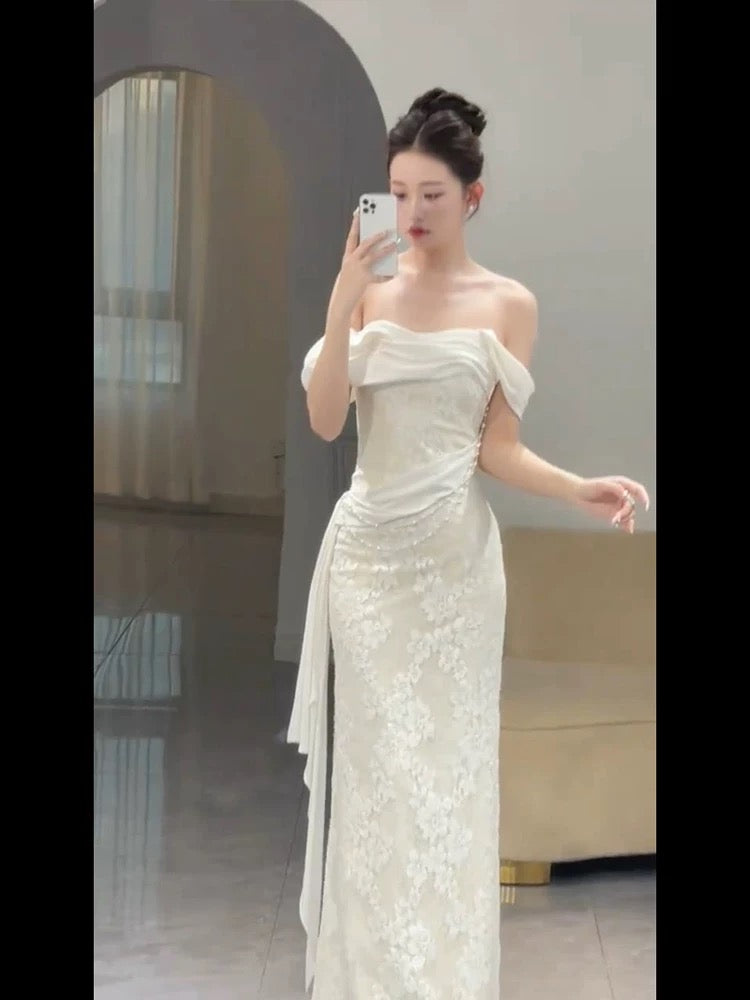 Romantic Wedding Dresses Mermaid Off The Shoulder With Lace Satin Summer Garden Wedding Gown N3926