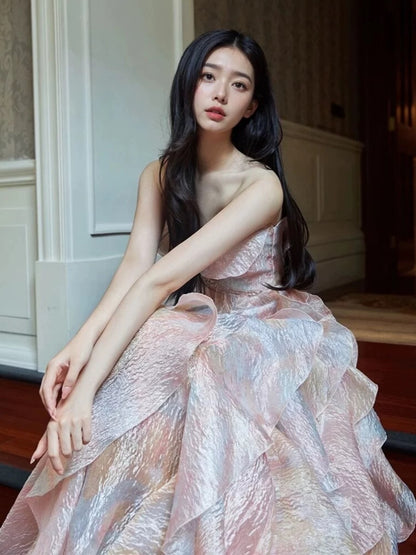 Jolies robes de bal de promo, robe de bal rose cœur avec volants, longue robe de soirée formelle N3927