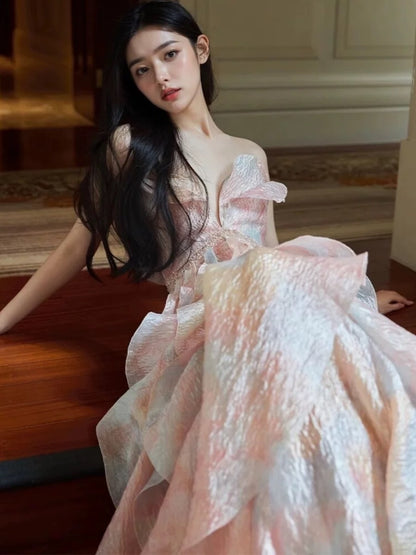 Jolies robes de bal de promo, robe de bal rose cœur avec volants, longue robe de soirée formelle N3927