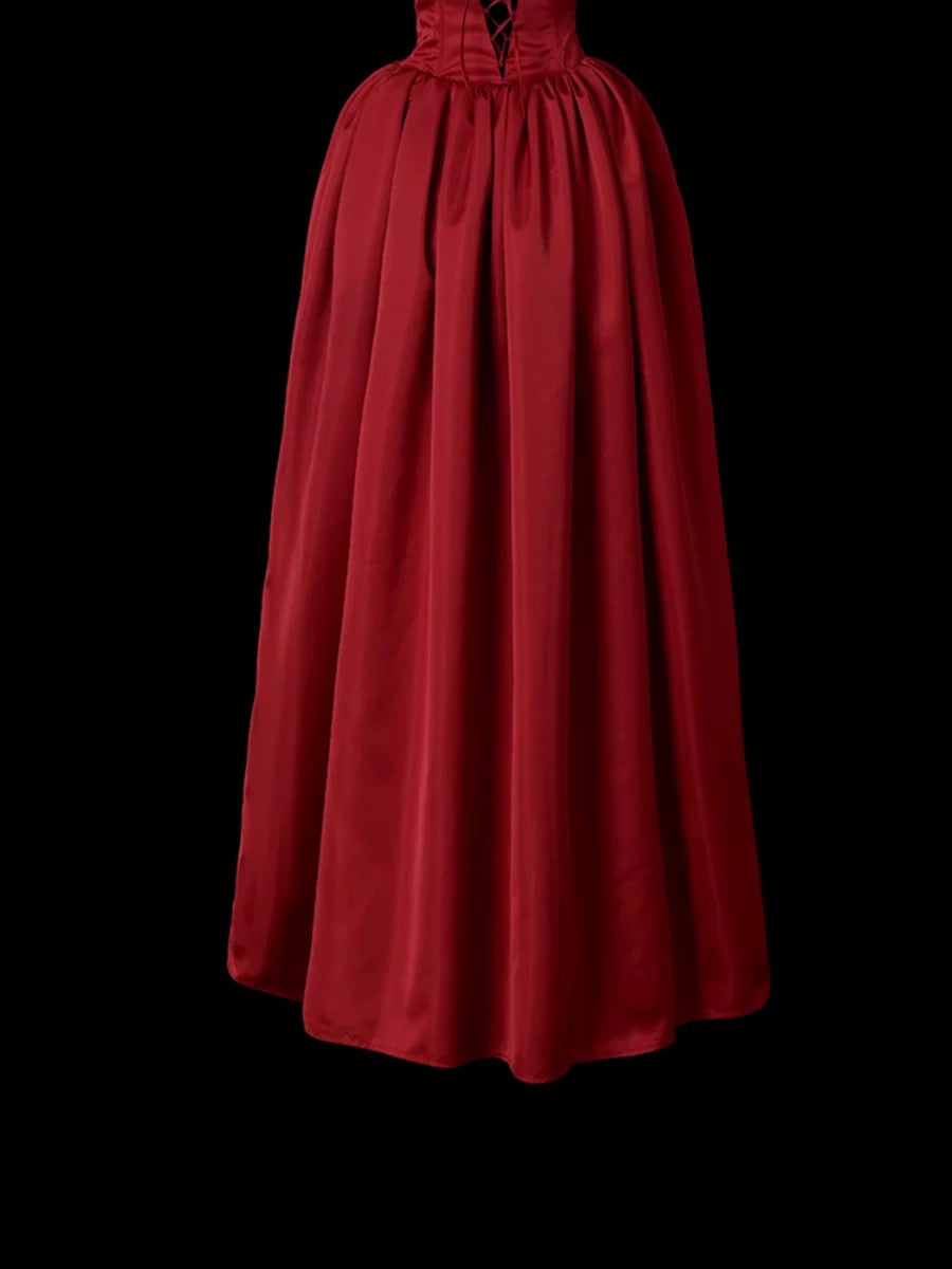 Robes de bal mignonnes sans bretelles bordeaux avec des fleurs 3D, longue robe de soirée formelle N3929
