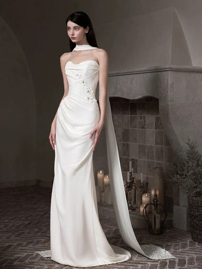 Robes de mariée romantiques sirène bustier avec écharpe robe de mariée pour jardin d'été N3931