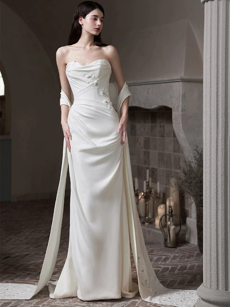 Robes de mariée romantiques sirène bustier avec écharpe robe de mariée pour jardin d'été N3931