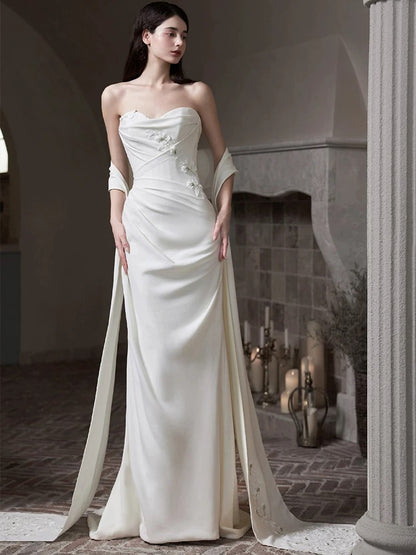 Robes de mariée romantiques sirène bustier avec écharpe robe de mariée pour jardin d'été N3931