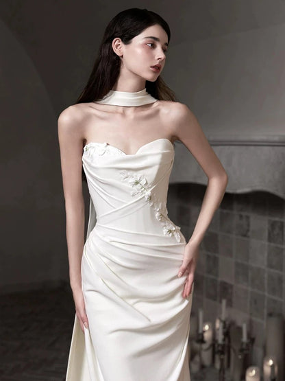Robes de mariée romantiques sirène bustier avec écharpe robe de mariée pour jardin d'été N3931