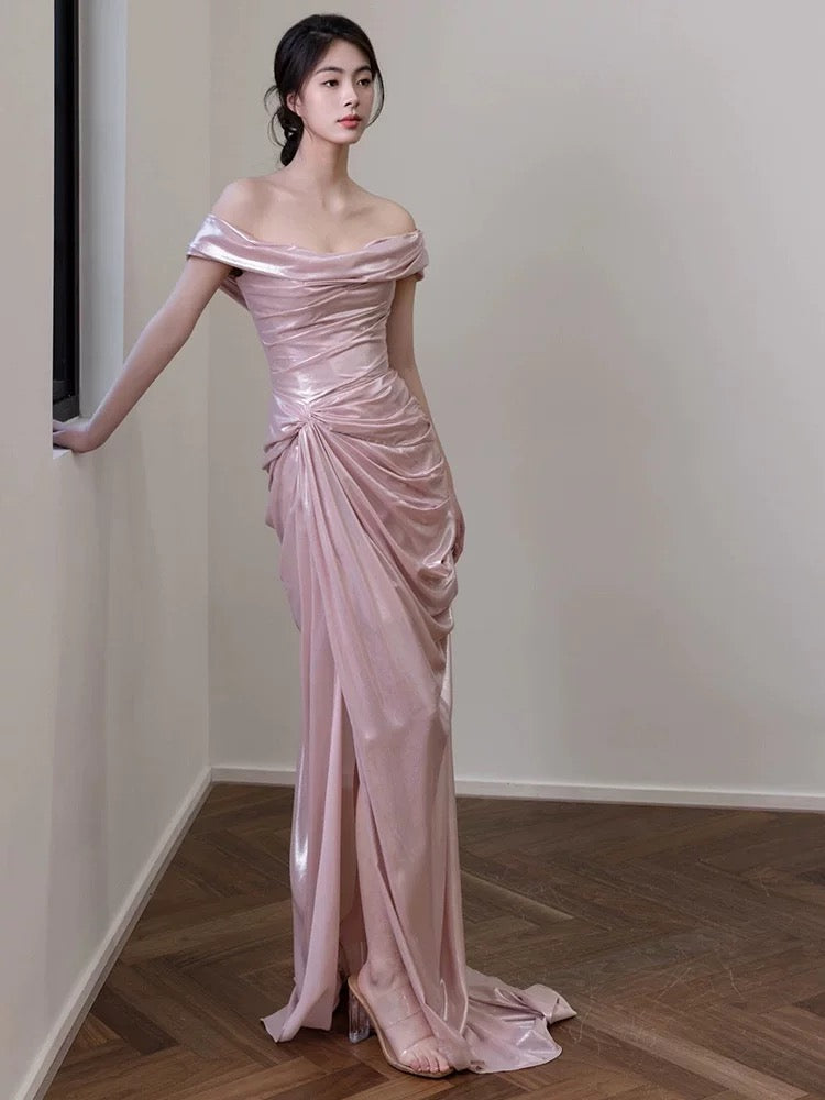 Ravissante Robe de Bal Sirène Rose Épaules Dénudées Longue de Soirée Formelle N3940