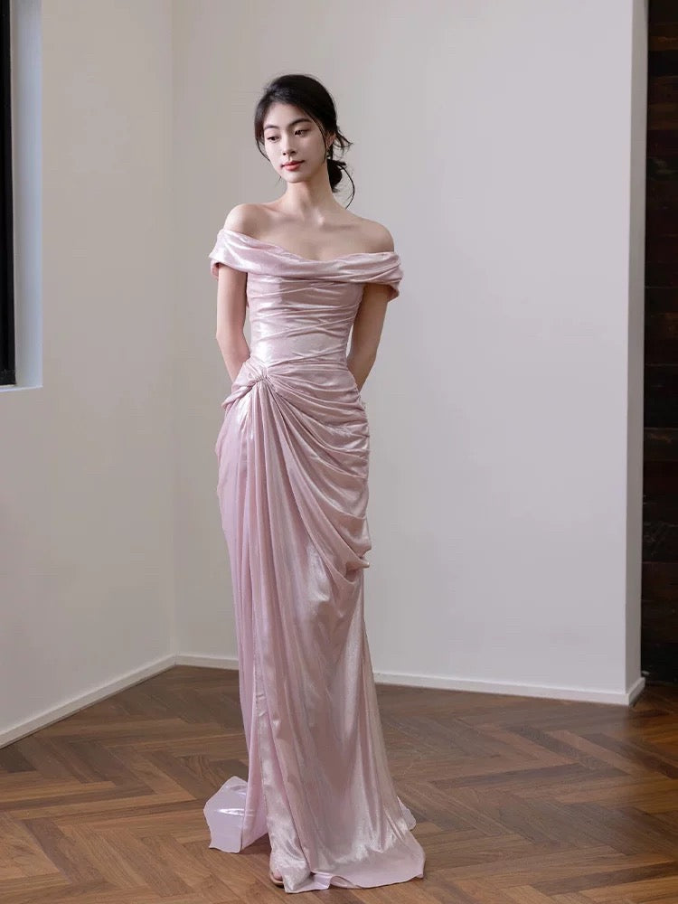 Ravissante Robe de Bal Sirène Rose Épaules Dénudées Longue de Soirée Formelle N3940