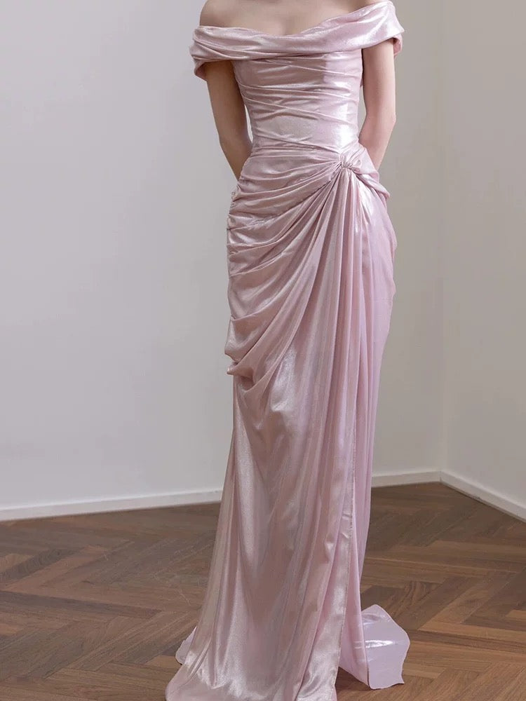 Ravissante Robe de Bal Sirène Rose Épaules Dénudées Longue de Soirée Formelle N3940