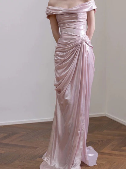 Ravissante Robe de Bal Sirène Rose Épaules Dénudées Longue de Soirée Formelle N3940