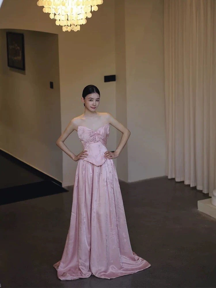 Robes de soirée simples en satin rose coupe trapèze, bustier en cœur, pour le printemps, l'été, la plage, pour invitées de mariage N3947