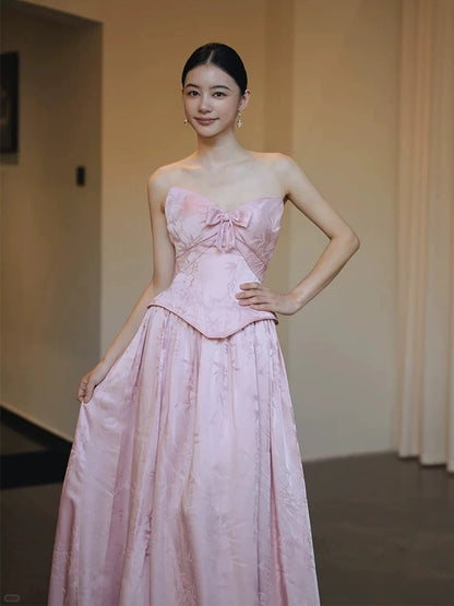 Robes de soirée simples en satin rose coupe trapèze, bustier en cœur, pour le printemps, l'été, la plage, pour invitées de mariage N3947
