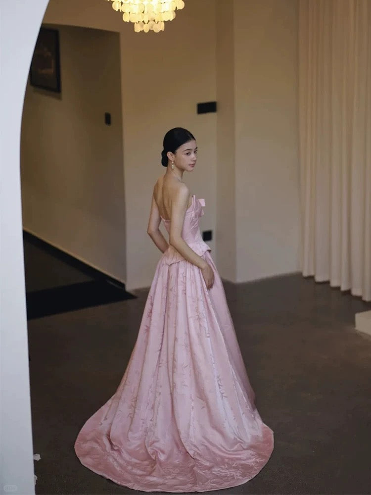Robes de soirée simples en satin rose coupe trapèze, bustier en cœur, pour le printemps, l'été, la plage, pour invitées de mariage N3947