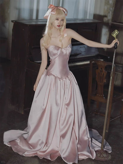 Prinzessin Abschlussballkleider A-Linie Sweetheart Tiefe Taille Satin Langes Abendkleid N3948