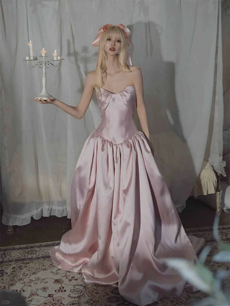 Prinzessin Abschlussballkleider A-Linie Sweetheart Tiefe Taille Satin Langes Abendkleid N3948
