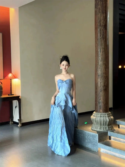 Elegantes A-Linien-Kleid mit Herz-Ausschnitt, blau, für den Abschlussball, Frühling, Sommer, Strand, formelle Anlässe, Hochzeitsgastkleider N3962