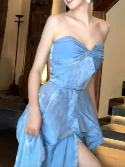 Elegantes A-Linien-Kleid mit Herz-Ausschnitt, blau, für den Abschlussball, Frühling, Sommer, Strand, formelle Anlässe, Hochzeitsgastkleider N3962