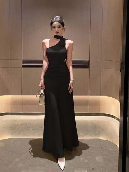 Glam Sheath One Shoulder Black Tie Prom Spring Summer Beach Formal Wedding Guest Dresses N3967