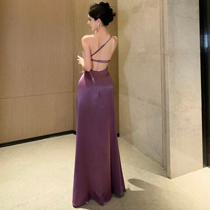 Robe sirène asymétrique en satin raisin élégante pour 21e anniversaire, tenue de printemps-été, de plage, de mariage formel, pour invitée de mariage N3972