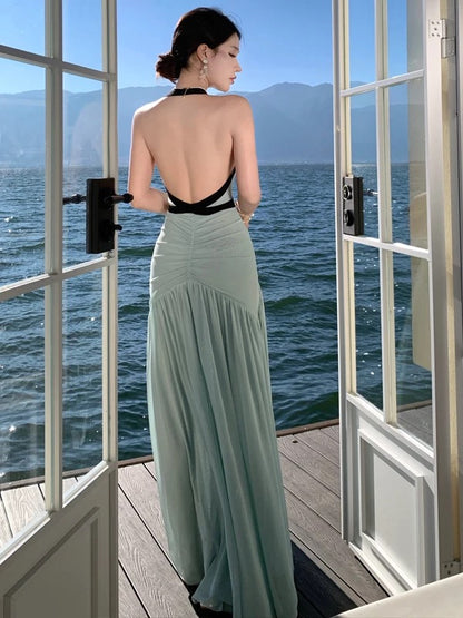 Hübsche Ballkleider Meerjungfrau Neckholder Blau Chiffon Abendkleid Formelles Semilanges Abendkleid N3988