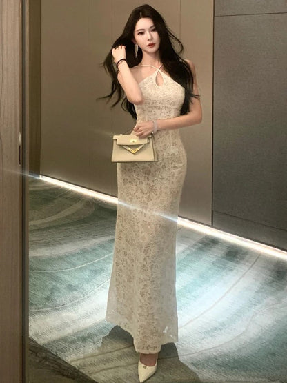 Belles robes de bal sirène en dentelle blanche robe de soirée formelle semi-longue N3990