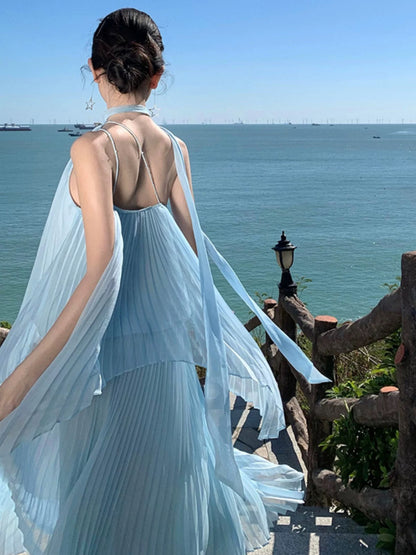 Robes de bal simples, ligne A, en mousseline bleue, robes de soirée formelles plissées N4003