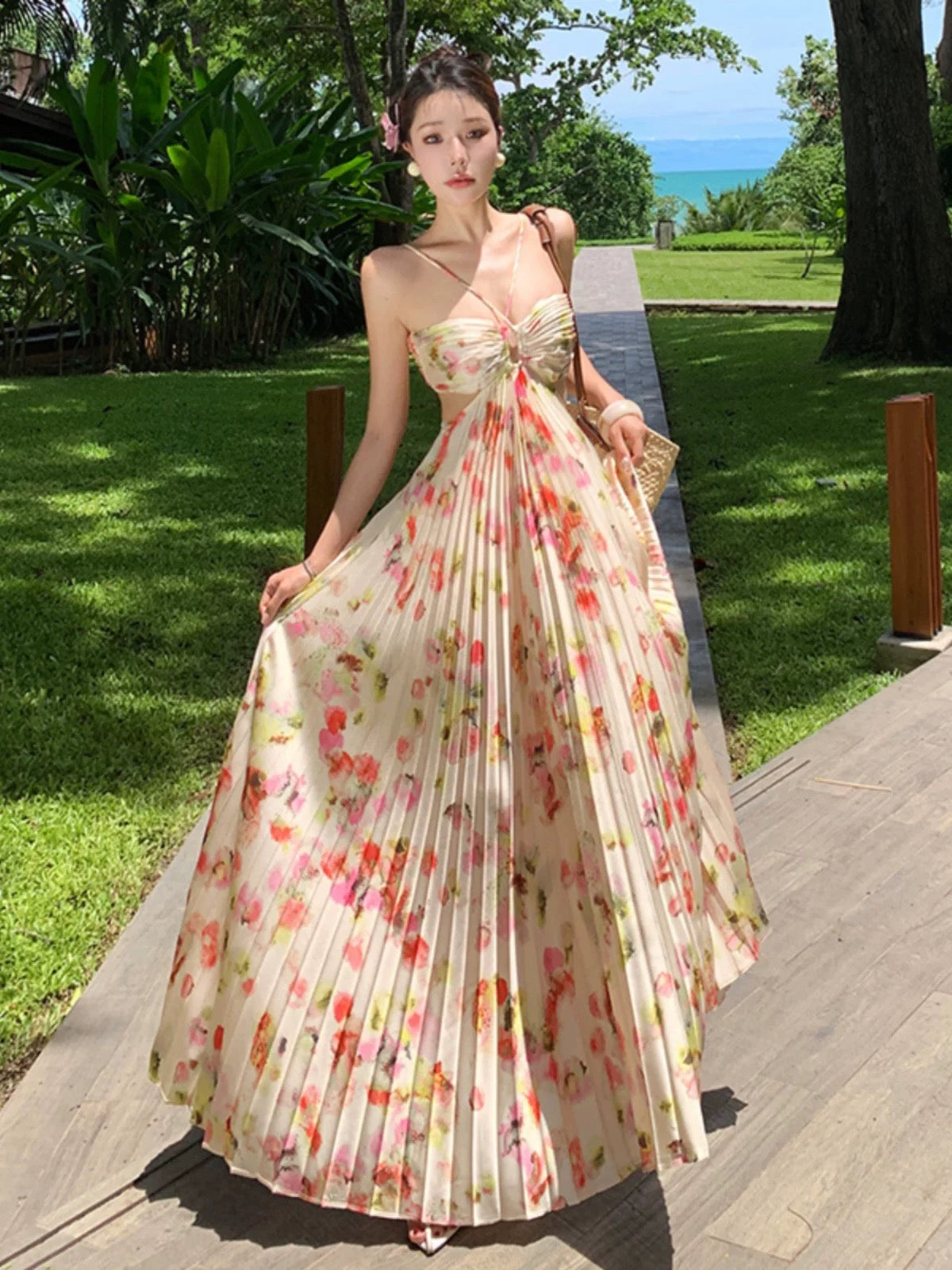 Modest A line Halter Floral Backless Open Back 21st Birthday Elegant Outfit Formal Wedding Guest Dresses N4007