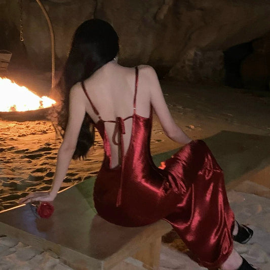 Einfache Abschlussballkleider Meerjungfrau Burgund Spaghettiträger Abendkleid Formell mit offenem Rücken Formelles Kleid N4008