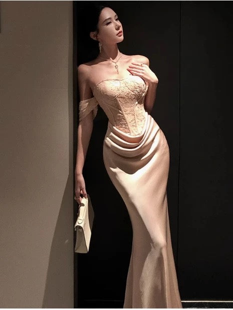 Robe de Sirène Sexy Épaules Dénudées pour 18ème Anniversaire, Tenue Élégante d'Été, Longueur Genou, pour Invitée de Mariage N4011
