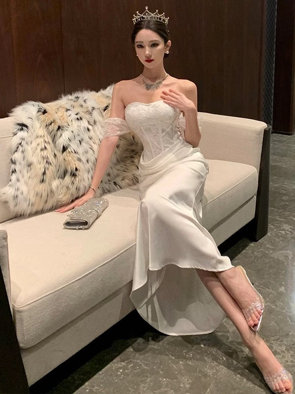 Robe de Sirène Sexy Épaules Dénudées pour 18ème Anniversaire, Tenue Élégante d'Été, Longueur Genou, pour Invitée de Mariage N4011