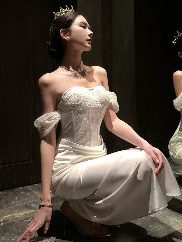Robe de Sirène Sexy Épaules Dénudées pour 18ème Anniversaire, Tenue Élégante d'Été, Longueur Genou, pour Invitée de Mariage N4011