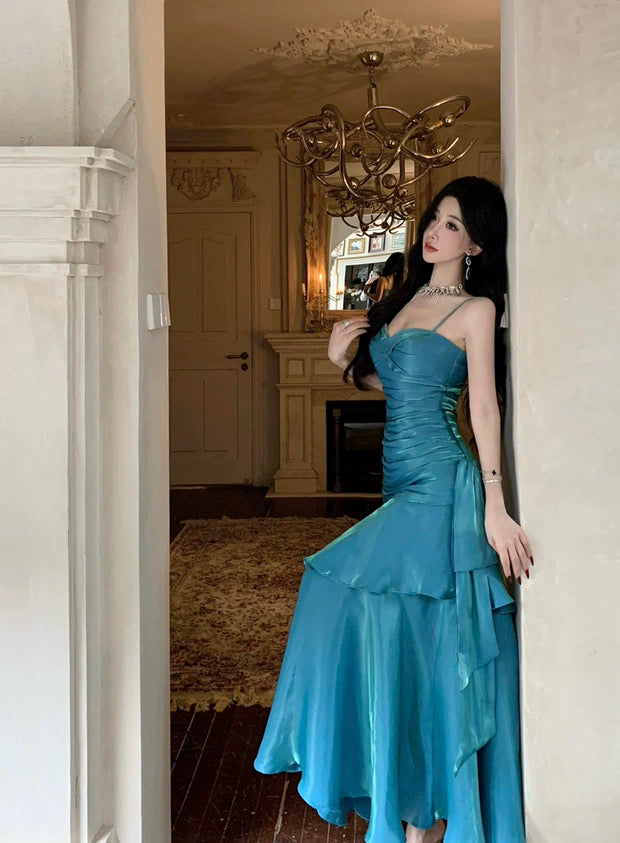 Robe de Soirée Élégante Longue de Bal pour Mariage avec Bretelles Fines, Charmante Sirène, pour 21e Anniversaire N4027