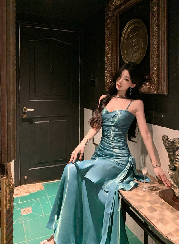Robe de Soirée Élégante Longue de Bal pour Mariage avec Bretelles Fines, Charmante Sirène, pour 21e Anniversaire N4027