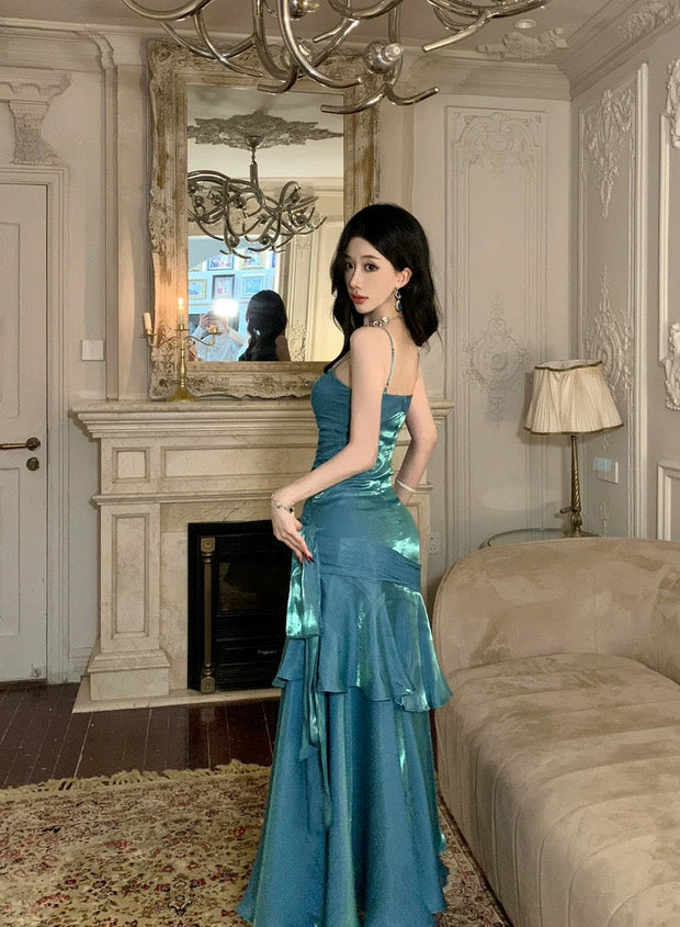 Robe de Soirée Élégante Longue de Bal pour Mariage avec Bretelles Fines, Charmante Sirène, pour 21e Anniversaire N4027